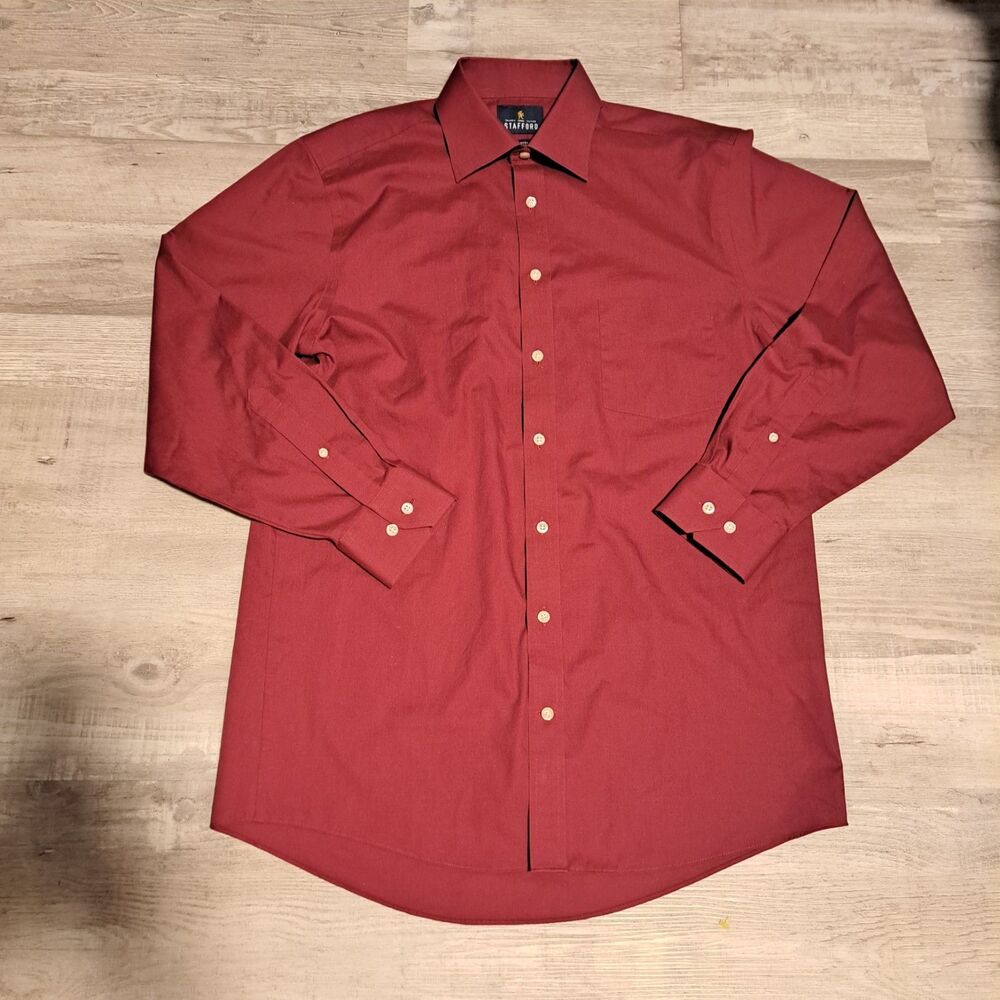 Stafford Men's Size 15.5 32-33 Travel Easy Care Shirt Long Sleeve Maroon